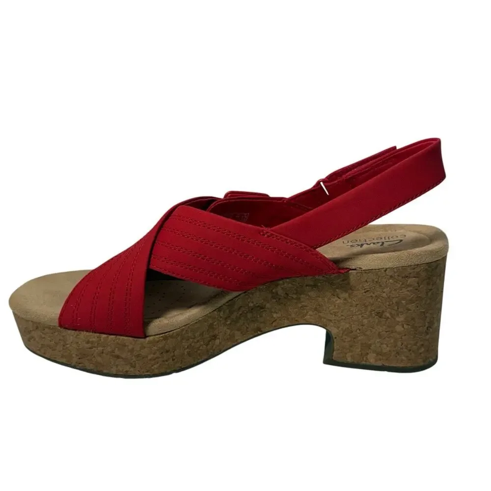 Clarks Collection Nerisa West Buckle Wedge Sandals Cherry Nubuck SZ/12 M